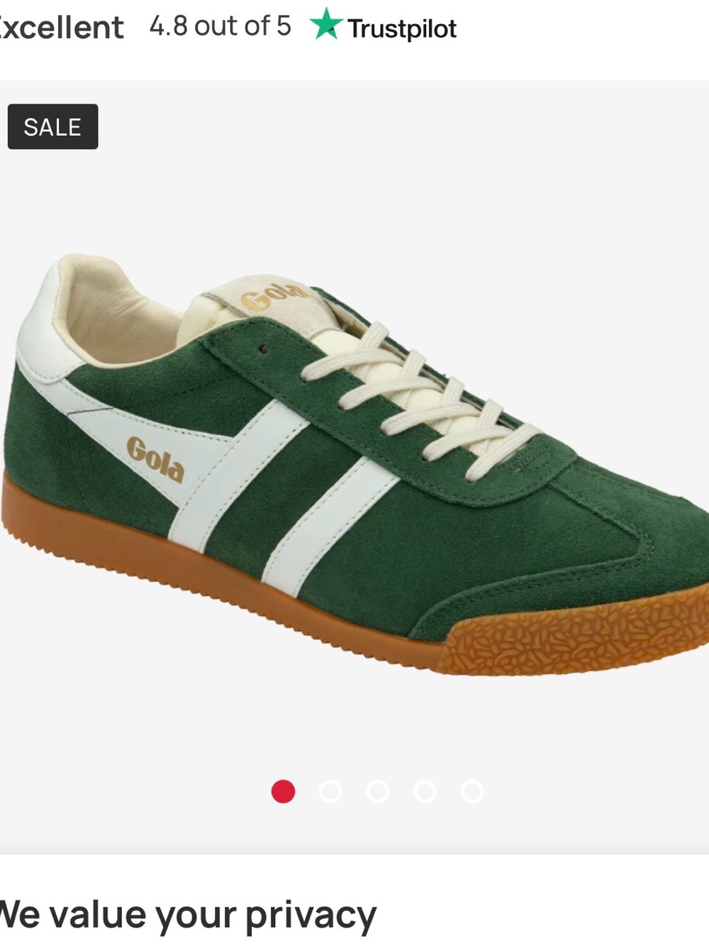 Gola Elan Green Suede Sneakers with White Stripes and Gum Sole